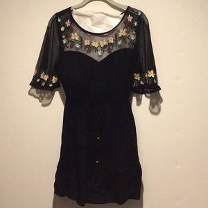 Flower trim black flowy dress